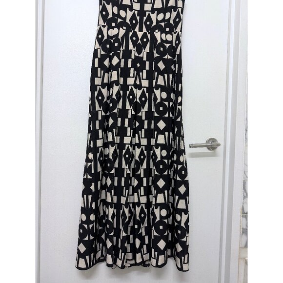Akris Kaleidoscope Print Maxi Dress Pleated Black White Geometric Wool Silk 6 - Picture 14 of 16